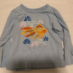 Tea Collection Blue Long Sleeve Tee with Goldfish Design